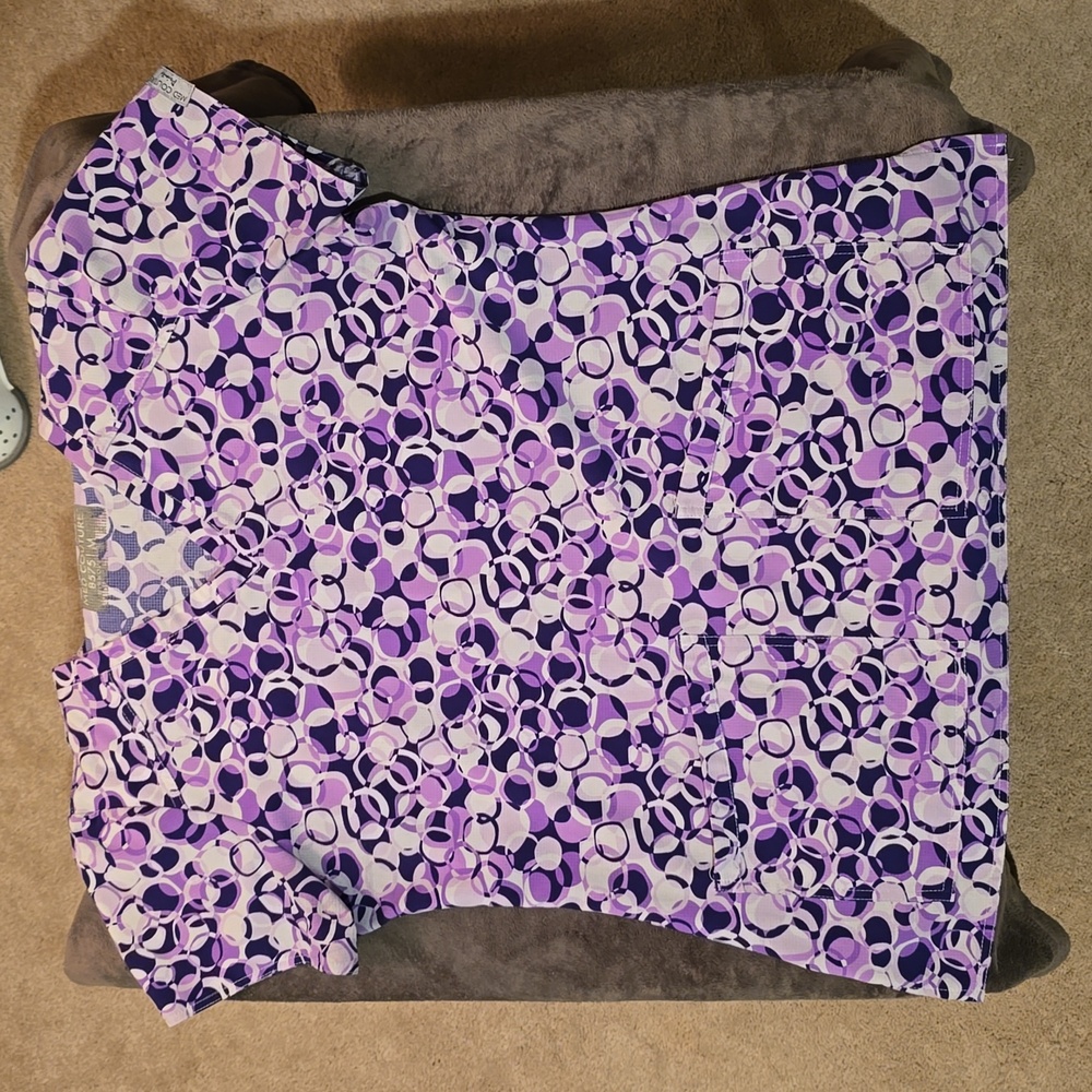 Women's Med Couture scrub top, M, purple design